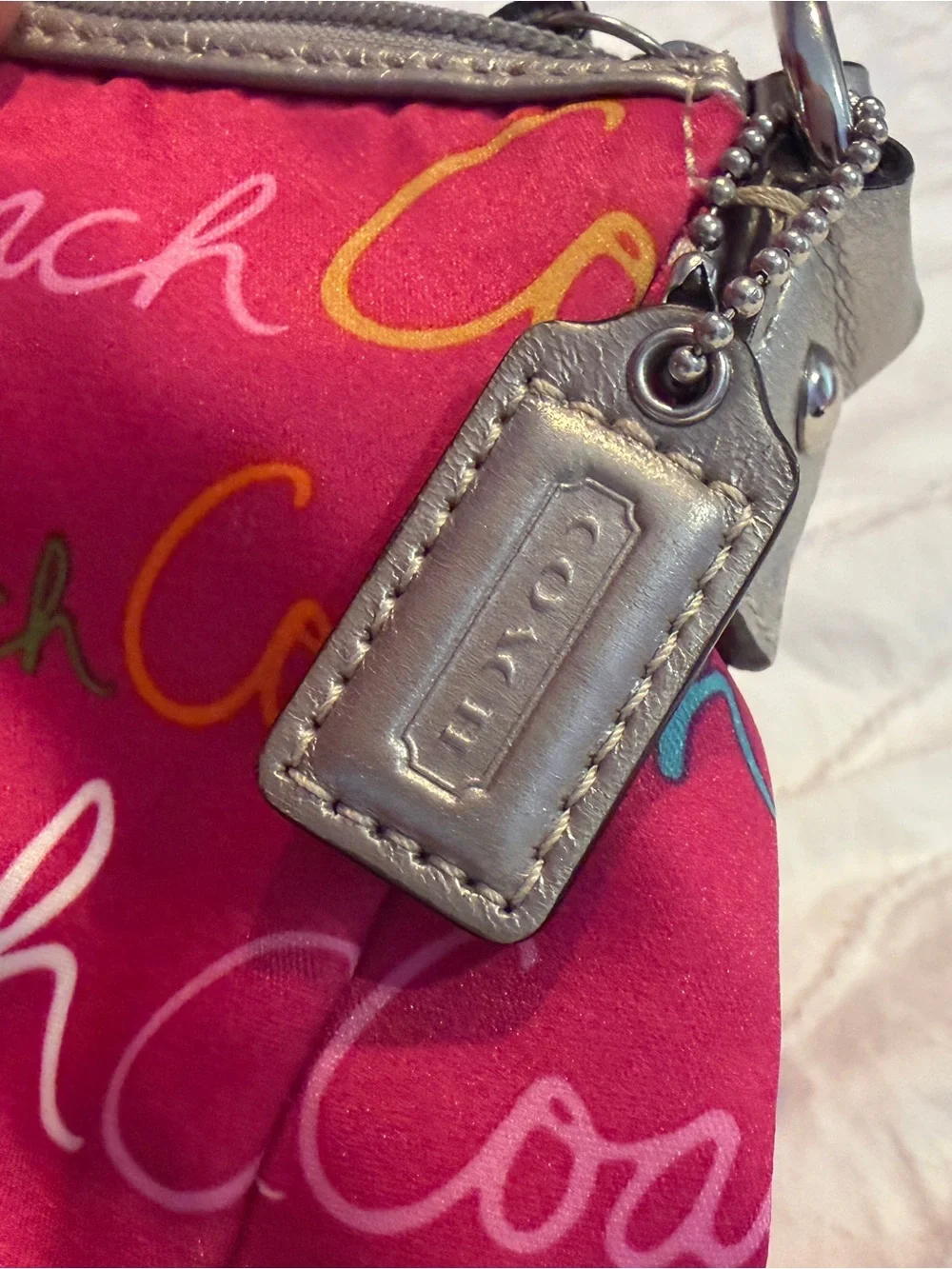 Coach Y2K Hot Pink Multicolor Script Shoulder Bag with Silver Trim